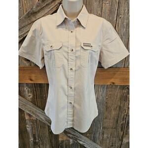 Lafuma Outdoors women active button up short sleeve double pocket EUC beige S ^